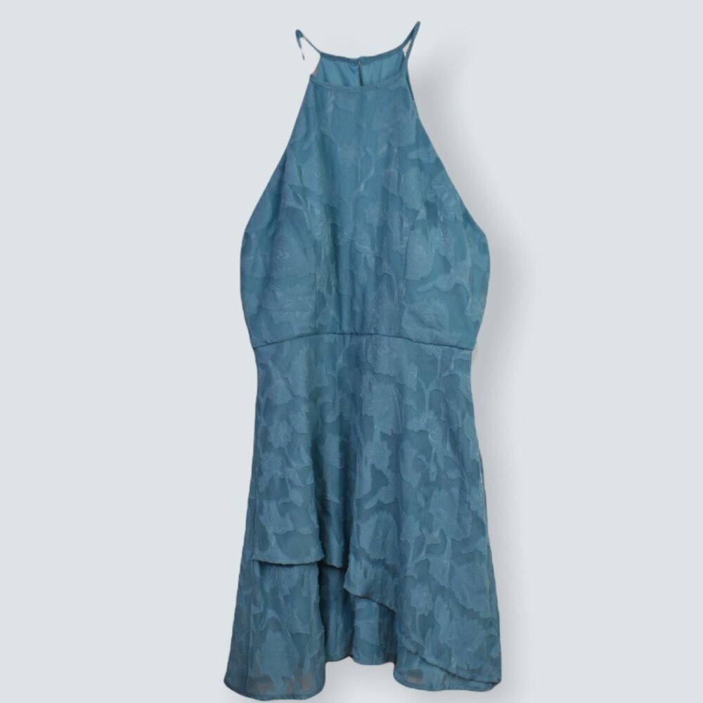 Teeze Me Dress 11/12 Womens Halter Sleeveless Ruffle Layer Floral Print Blue
